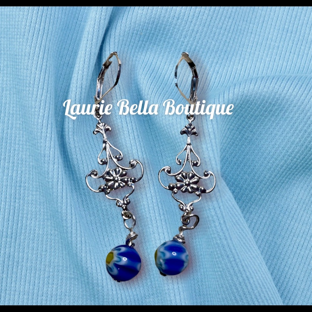 Silver Flower and Vine Earrings